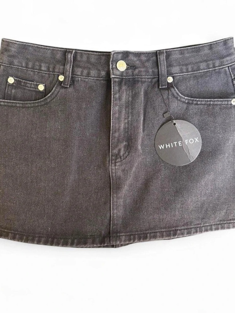 White Fox Press Reset Denim Mini Skirt M Washed Black Tag Attached